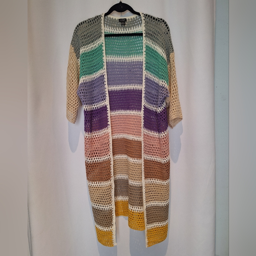 Roffe Accessories Loose Knit Striped Duster